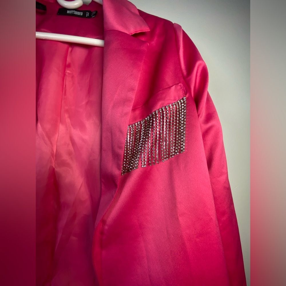 Missguided + Hot Pink Blazer with Rhinestone Pocket - Picture 2 of 3